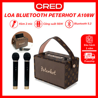  Loa Bluetooth Peterhot A108W Công suất 56W Loa karaoke không dây kèm 2 mic hát cực hay  Bass cực mạnh 
