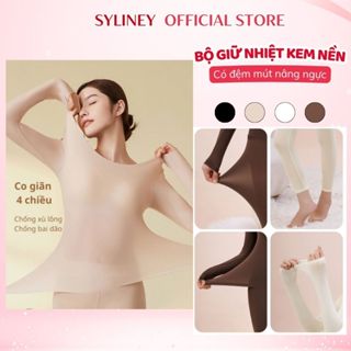  Bộ Quần Áo Giữ Nhiệt Kem Nền Có Đệm Nâng Ngực Syliney Co Giãn 4 Chiều Ôm Body Chống Xù Lông - SGN 