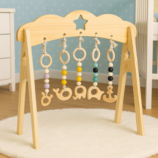  Kệ Chữ A Gỗ Kèm Đồ Treo Lục Lạc Xúc Xắc Treo Nôi Treo Cũi Cho Bé Đồ Chơi Sơ Sinh Phát Triển Đa Giác Quan Cho Trẻ 