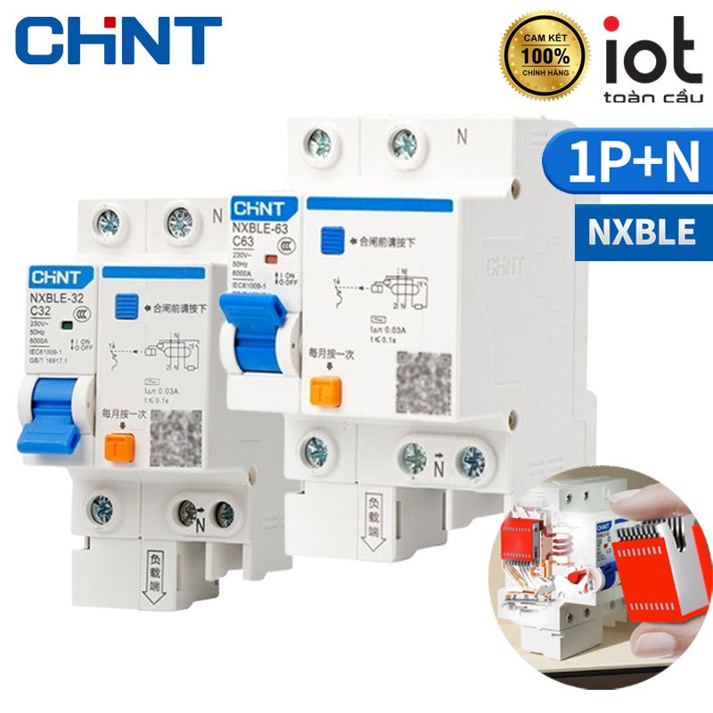CB Chint NXBLE 1P+N ,từ 10A ~ 125A | RCBO, Aptomat chống rò rỉ + quá tải – Chint chính hãng