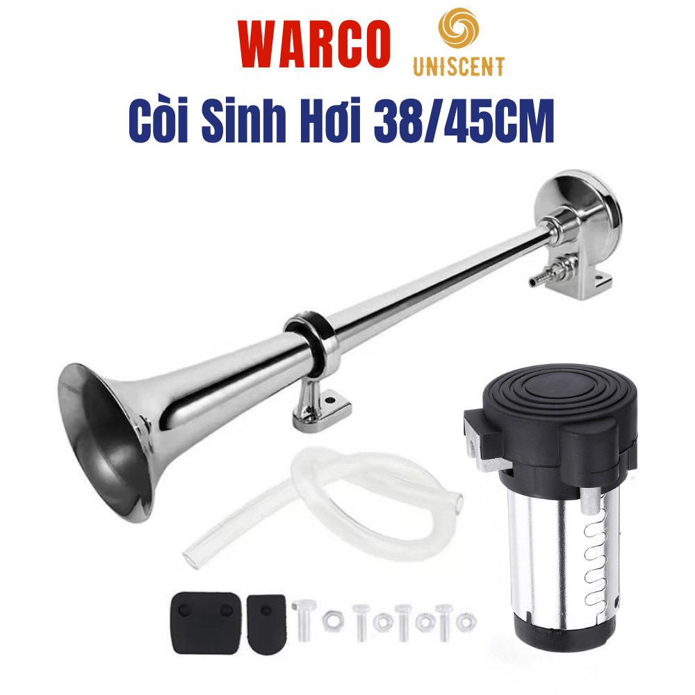 Còi Sinh Hơi/ Kèn Sinh Hơi Điện 12v, 24v - WARCO  Dài 45cm/38cm Dùng Cho Xe Ô Tô, Xe Tải 110-120DB