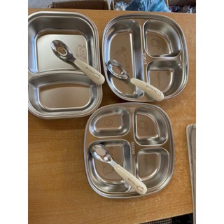 [BỘ FULL SET 3 MÓN] Khay Ăn Dặm Lúa Mạch + KHAY INOX  Đáng Yêu Cho Bé