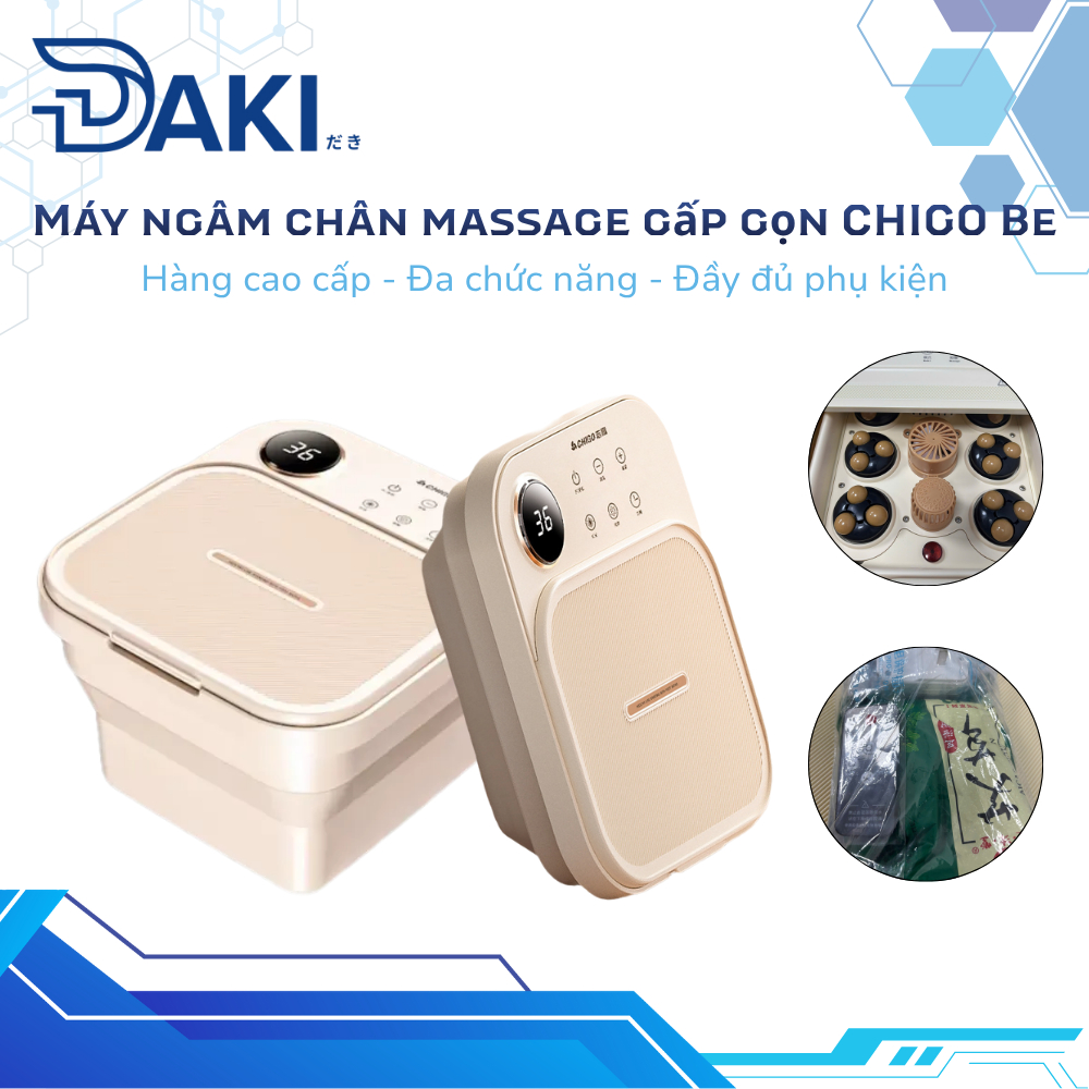 Máy ngâm chân massage gấp gọn CHIGO, Dụng cụ mát xa có sục khí và con lăn hỗ trợ thư giãn t.rị liệu