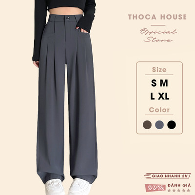 Quần tây ống rộng túi ngang trơn màu THOCA HOUSE quần nữ thời thượng mix match