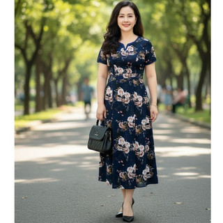 (có video cận chất vải) Đầm maxi hoa tuổi trung niên / Đầm dự tiệc trung niên cao cấp