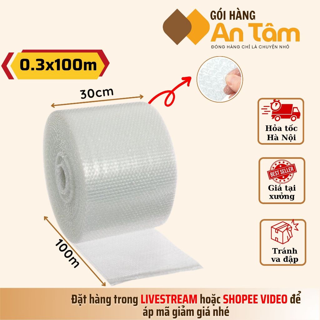 Xốp Chống Sốc 30cmx10m / 30cmx100m, Xốp Hơi Bóng Khí Chống Sốc Bọc Hàng Giá Rẻ - Gói hàng An Tâm
