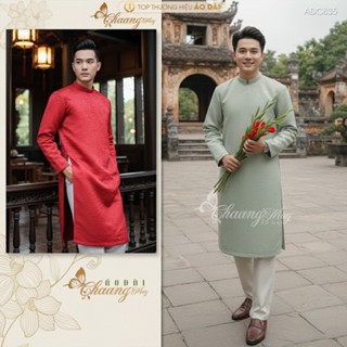 Áo dài cách tân Nam gấm Tafta vân gỗ sồi Chaang may sẵn ADC835 áo dài truyền thống xanh đỏ dự tiệc cưới lễ Tết đẹp