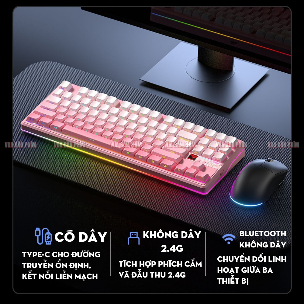 Bàn phím cơ không dây Aula F87 pro ver 2 mạch xuôi, 3 mode, led rgb, hostswap, logo điều chỉnh theo âm nhạc | BigBuy360 - bigbuy360.vn