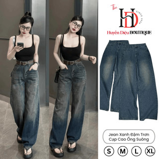  Quần Jean Nữ Ống Suông Basic Màu Đậm Cạp Cao Ôm Eo Dáng Dài 103cm Dễ Phối Đồ - J668 - HD Boutique 