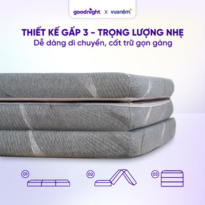 Nệm Gấp 3 Vua Nệm Goodnight Core (Akita) 8cm, Nệm Foam Êm Ái Nâng Đỡ Cơ Thể, Cuộn Hút Gọn