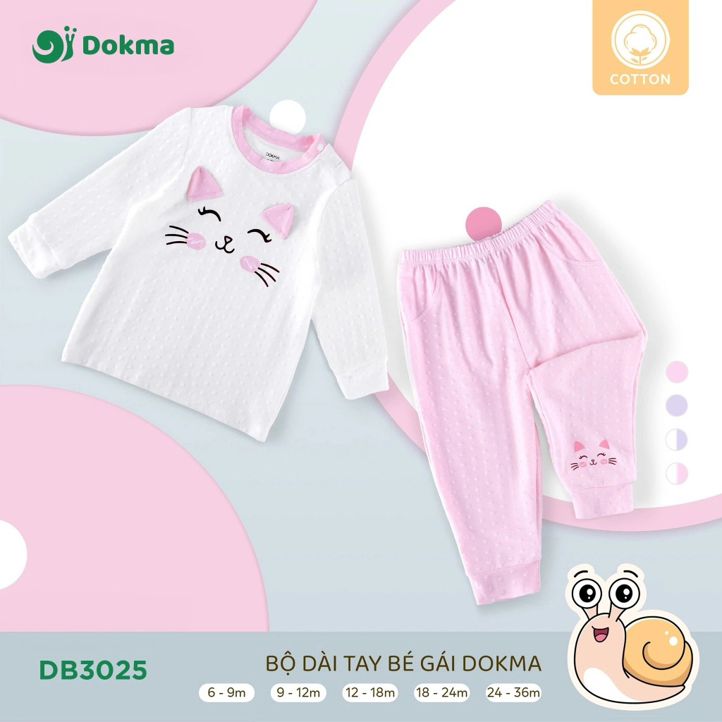 Bộ dài tay co giãn Dokma cho bé gái 6-36M DB3025