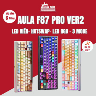  Bàn phím cơ không dây Aula F87 pro ver 2 mạch xuôi 3 mode led rgb hostswap logo điều chỉnh theo âm nhạc 