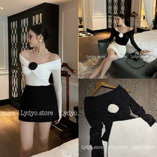  Set váy đầm ren lưới 3D trắng váy ren lưới trễ vai quây cúp ngực phối chân váy dự dự tiệc cưới tiểu thư sang chảnh 