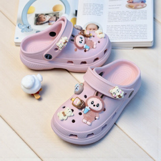  Dép sục đế cao 5cm cho bé gái hình thỏ labubu và hoa mẫu đơn đi kèm siêu dễ thương 