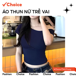   New   Choice  Áo thun trễ vai XMNL-0048-100 tay ngắn form ôm body chất cotton bozip mềm mại T112 