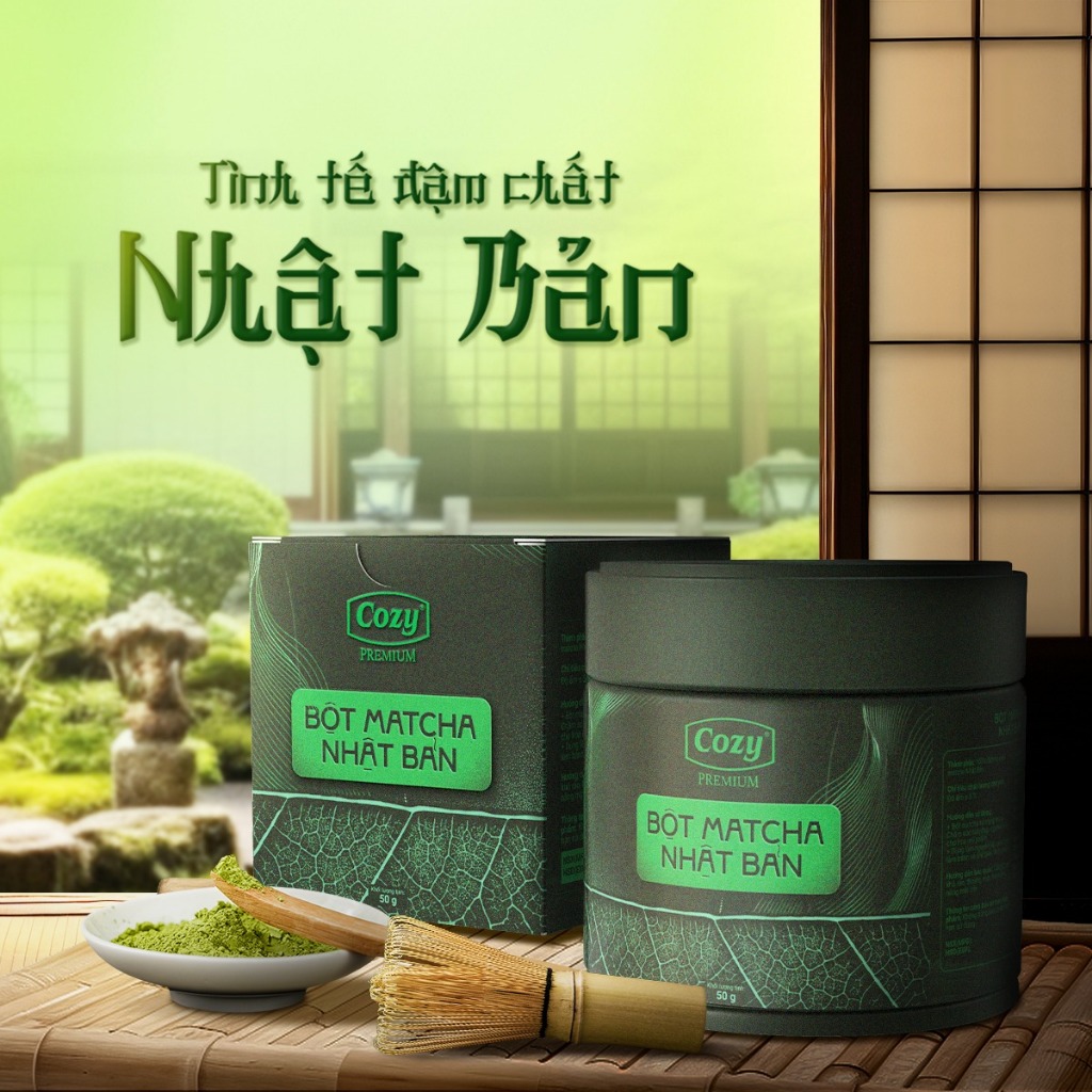 Combo Bột Matcha Cozy Premium, Matcha Nhật Bản Hộp Thiếc - Matcha Latte Đậm Vị Lá Trà Đầu Vụ Shizuok