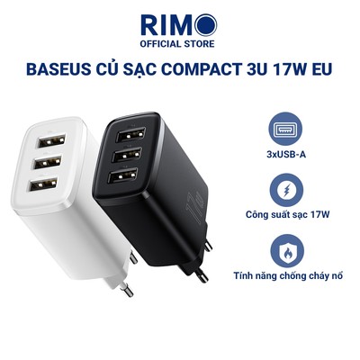 Củ sạc nhanh Baseus Compact 3U 17W EU sạc được 3 thiết bị - Màu đen
