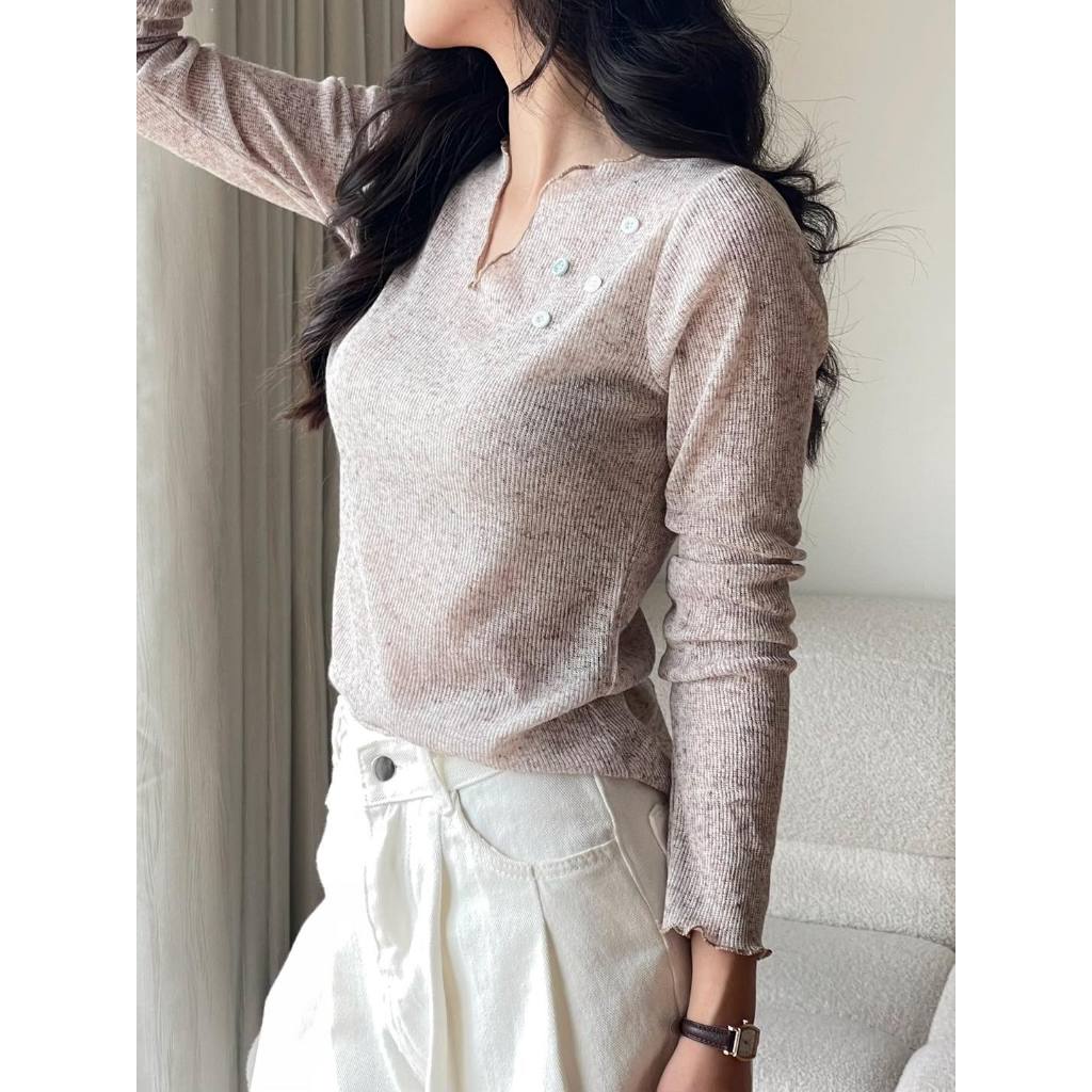 Áo Thun Dài Tay Thu Đông Chất Vải Len Dệt Cổ V, Áo Kiểu Uốn Sóng Điệu Đà Miho House | BigBuy360 - bigbuy360.vn