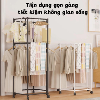 Giá Phơi Đồ Xoay 360 Độ Có Bánh Xe Tiện Lợi, Cây Treo Quần Áo Đa Năng Chất Liệu Thép Carbon Chống Gỉ
