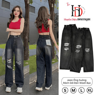  Quần Jean Nữ Ống Rộng Suông Rách Gối HD5162 Cạp Cao Tôn Dáng Kiểu Cá Tính - HD Boutique 