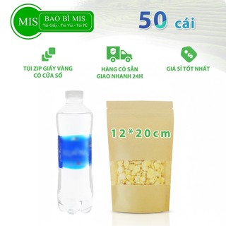  50 cái túi zipper size 12x20 cm đựng 100g bột mịn túi zip giấy kraft vàng có cửa sổ 