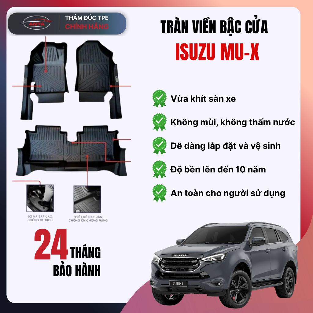 Thảm lót sàn ô tô ISUZU MU-X 2020-2025 – Khít sàn, Không mùi, Chống thấm nước, Dễ vệ sinh – ANTA