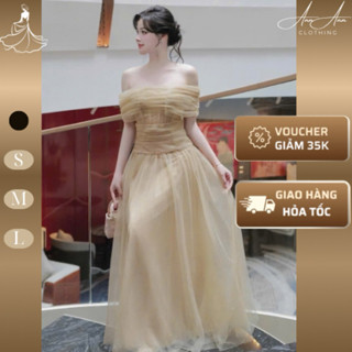  Ann Ann Clothing-Đầm váy Dạ Hội Trễ Vai Có Gọng Xòe Bồng Phối Voan Lưới tiểu thư Công Chúa dự tiệc cưới cao cấp 