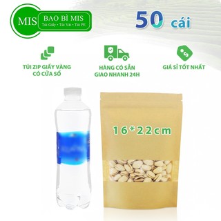 50 túi zip MIS size 16x22 cm đựng 300g bột mịn túi zipper giấy kraft vàng có cửa sổ đựng thực phẩm 
