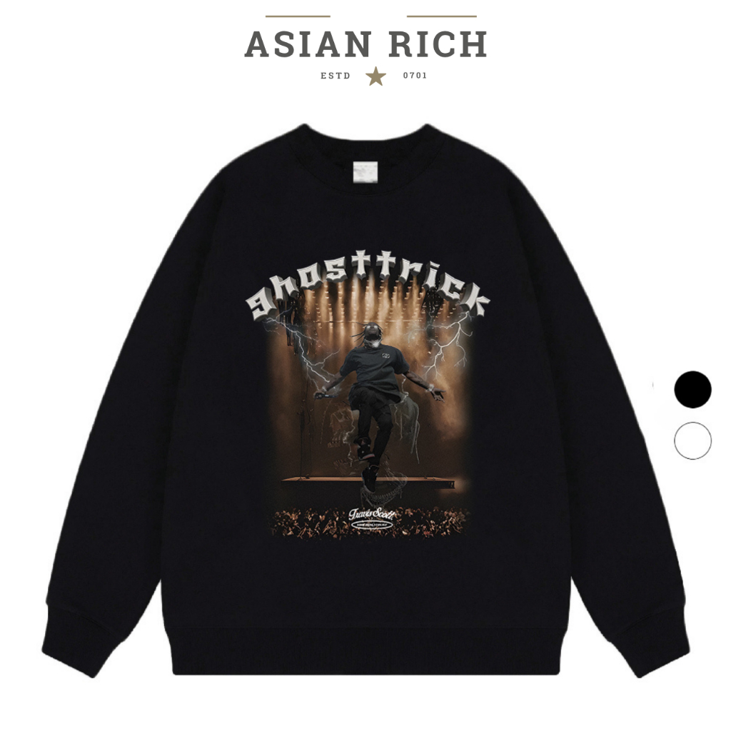 Áo Sweater Asian Rich Premium Nỉ Ghost Trick Concert Travis Scott Black White