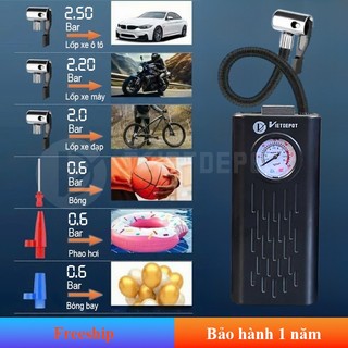 Bơm lốp mini di động dùng pin sạc cao cấp Viet Depot dùng cho Ô tô, Xe đạp, Xe máy, Xe điện, Bóng đá