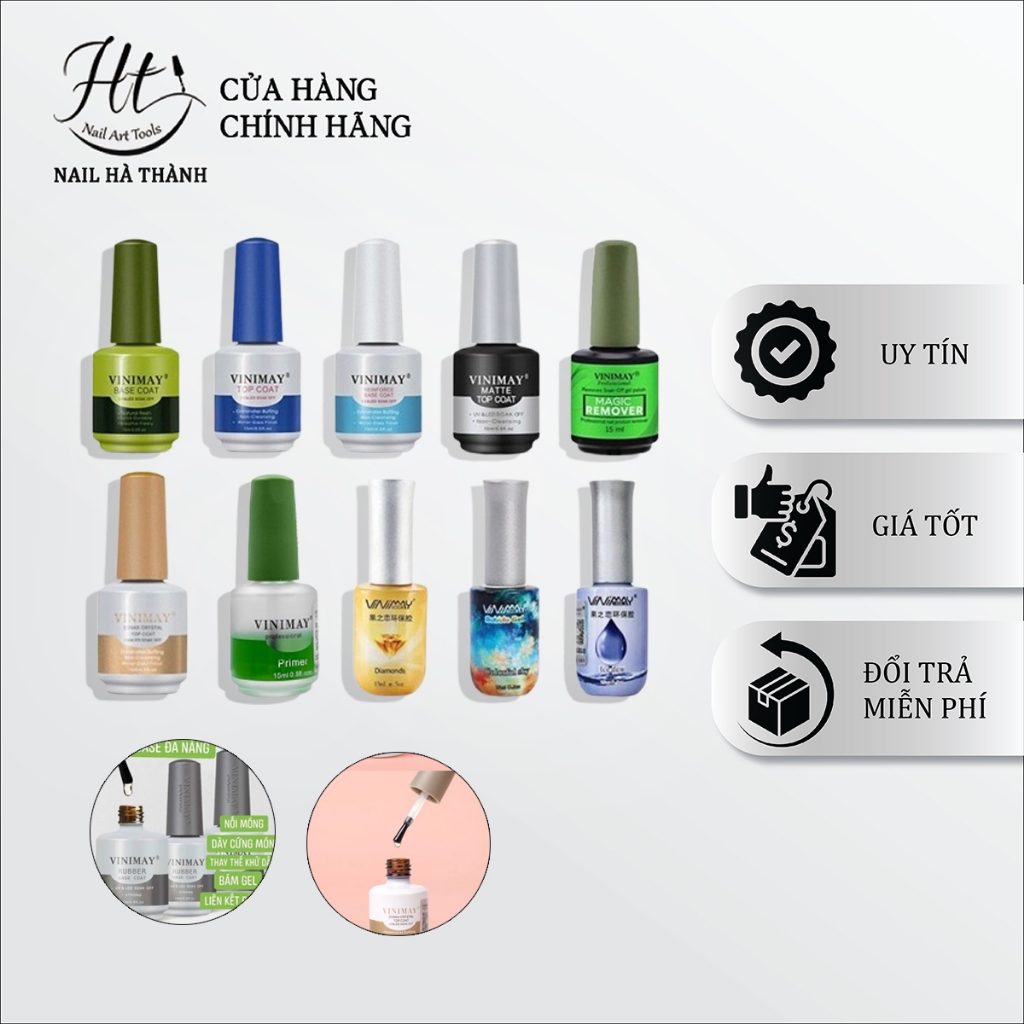 Sơn gel base top bóng Vinimay, cứng móng, kiềm dầu, top giọt sương, top lì, top loang, top kim cương