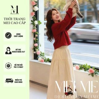Set Đồ Nữ MeiMei Áo Len Lông Thỏ Mềm Mịn Và Váy Dài Xòe Màu Kem Sang Trọng Phong Cách Hàn ST23278 Ver6