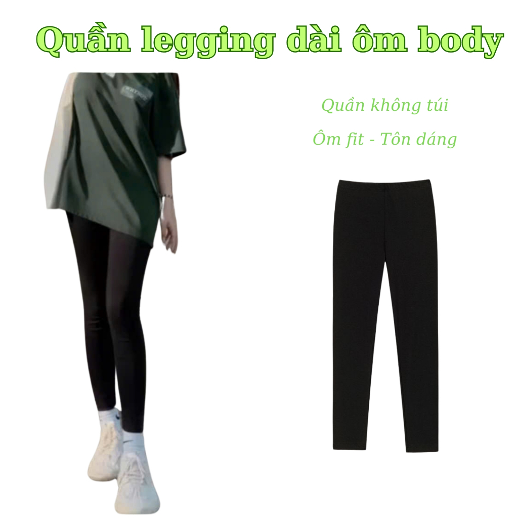 Quần legging dài nữ cạp cao 4cm ôm fit body chất cotton co dãn ôm tôn dáng màu Đen (2 phiên bản có túi và không túi)