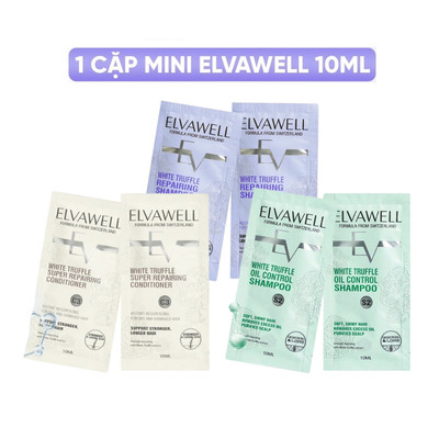 [Quà Tặng] Set Gội Xả Elvawell 10ml Phục Hồi Tóc Hư Tổn, Giảm Gàu, Giảm Rụng, Sạch Dầu Bết