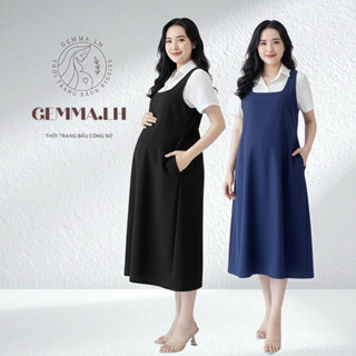  Yếm bầu lẻ GEMMA.LH màu đen và xanh đen,cổ vuông phong dáng suông A ,có nút chỉ eo từ 45 đến 120kg Y3  