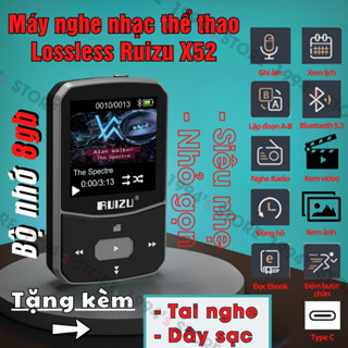  Bản 2026 Máy nghe nhạc thể thao Bluetooth RUIZU X52 Type C - Bộ nhớ 8Gb - Có kẹp áo - Siêu gọn và nhẹ - Bluetooth 5.3 