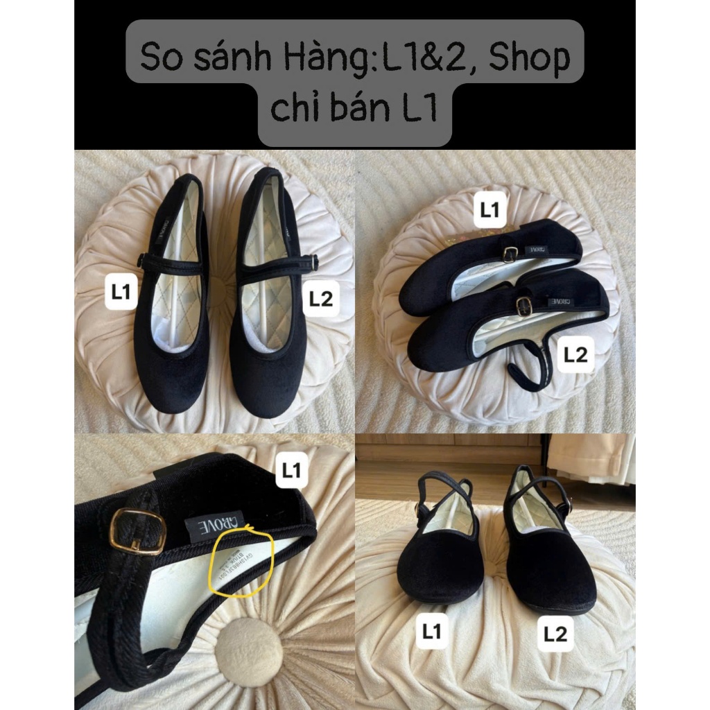 (Sẵn)Giày búp bê mũi tròn Ballet Grove đế bệt mềm dẻo vải Nhung đen trơn quai ngang phối khoá vuông đơn giản 𝗞𝟬𝟬𝟵 | BigBuy360 - bigbuy360.vn