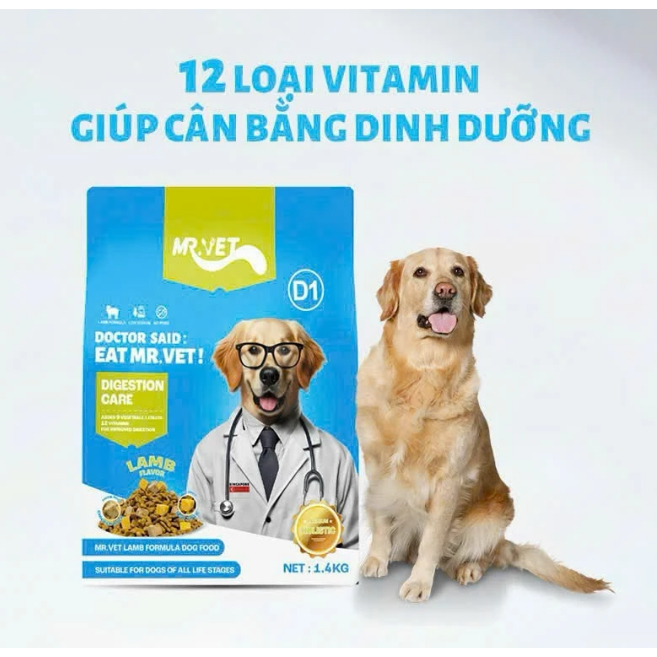 Hạt Mr.Vet D1 cho chó mọi lứa tuổi, Hạt cho chó Mr.Vet D1 túi 1.4kg
