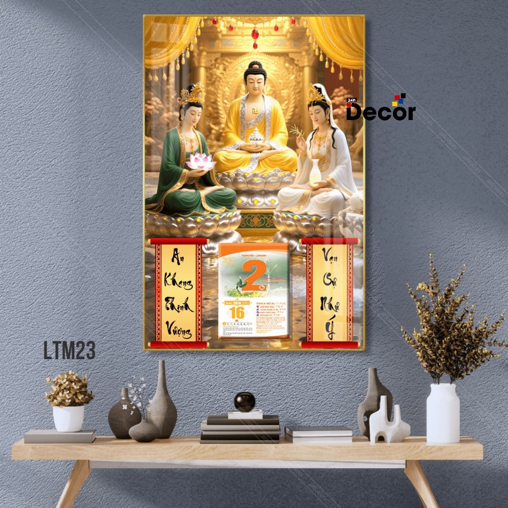 Lịch Tết 2026 - Lịch Gỗ tráng gương PHẬT GIÁO mẫu đẹp hiện đại- Bọc viền cao cấp - Tặng kèm Bloc lịc