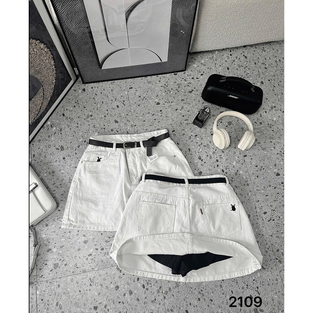 Chân Váy Kaki Jean Nữ  Bigsize Thêu Thỏ Form A Lưng Cao Có Quần Trong Bảo Hộ Ms2109 | BigBuy360 - bigbuy360.vn