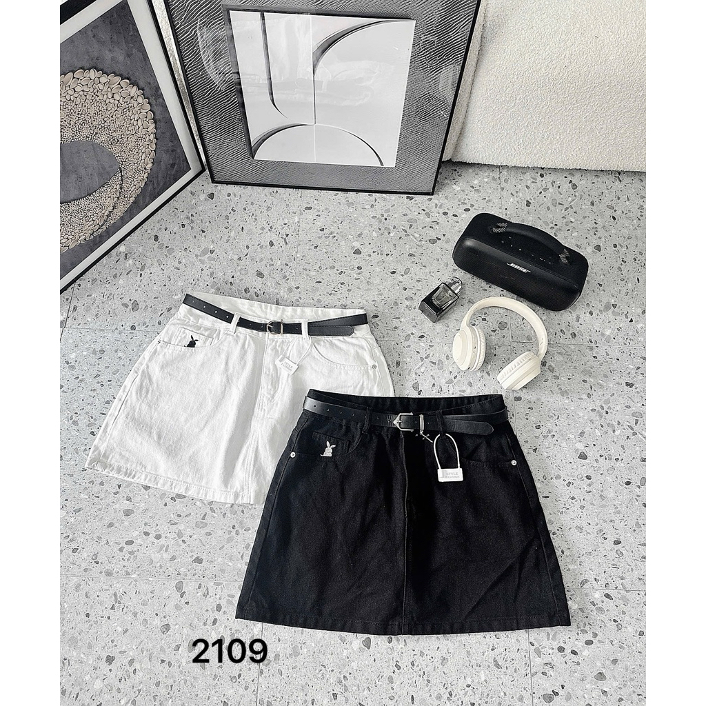 Chân Váy Kaki Jean Nữ  Bigsize Thêu Thỏ Form A Lưng Cao Có Quần Trong Bảo Hộ Ms2109 | BigBuy360 - bigbuy360.vn