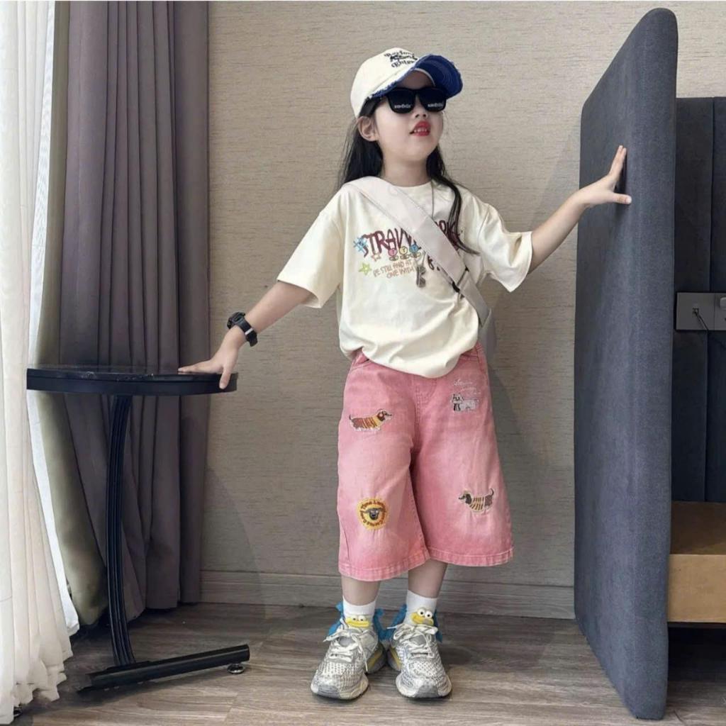 085-Đ&Nkids- SÉT QUẦN NGỐ BÒ HỒNG ÁO PHÔNG CỘC  BÉ GÁI CAO CẤP 2025