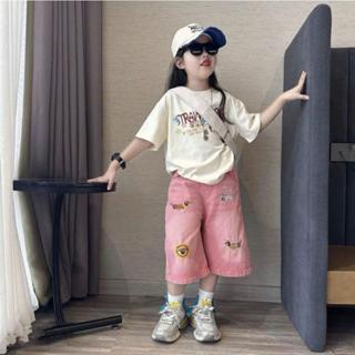 085-Đ&Nkids- SÉT QUẦN NGỐ BÒ HỒNG ÁO PHÔNG CỘC  BÉ GÁI CAO CẤP 2025