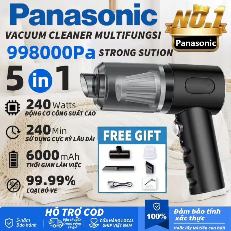 PANASONIC Máy Hút Bụi Cầm Tay Không Dây 998000Pa 5 TRONG 1 Hộ Gia Đình Cao Cấp Tay Hút Mạnh