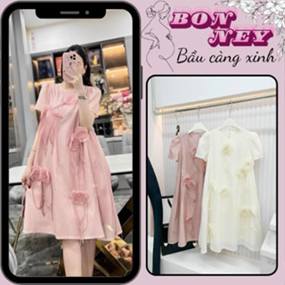  Váy bầu dự tiệc đầm bầu thiết kế dáng babydoll phối hoa thêu thủ công tỉ mỉ sang chảnh hàng nhập NH Clothing cao cấp 