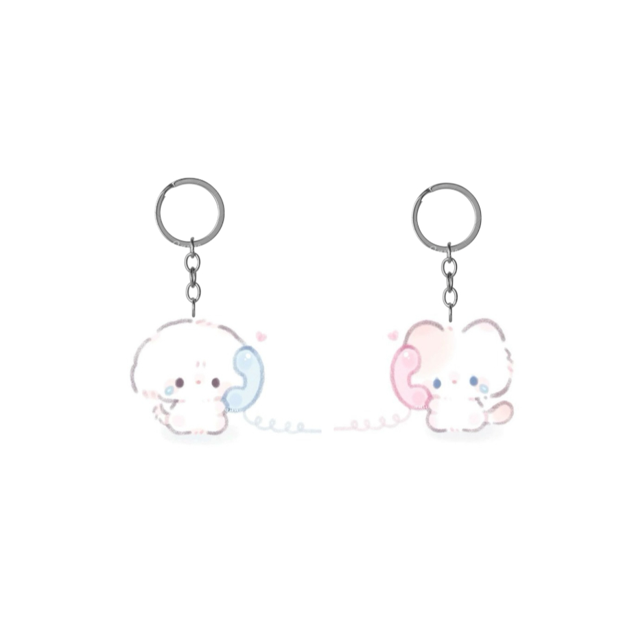 móc khoá cặp đôi dễ thương in 2 mặt