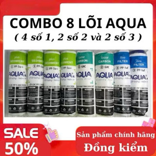 [ Combo 8 ] Lõi lọc nước AQUA 123.(TẶNG TAY THÁO NẮP) Bao gồm 4 lõi số 1, 2 lõi số 2 và 2 lõi số 3