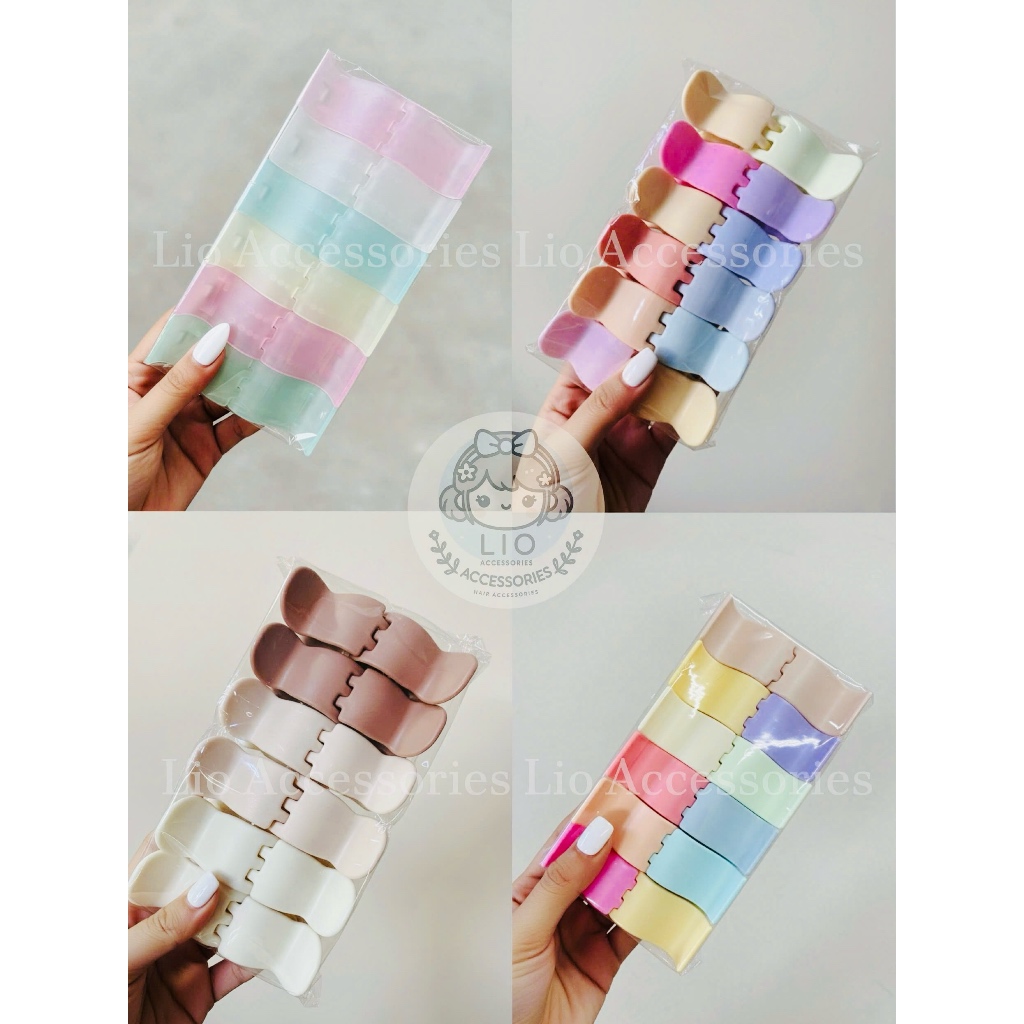 Set 12 Kẹp Tóc Càng Cua Lio Nhựa Dẻo Nhám 3 Răng 5 Răng Màu Pastel Hàn Quốc