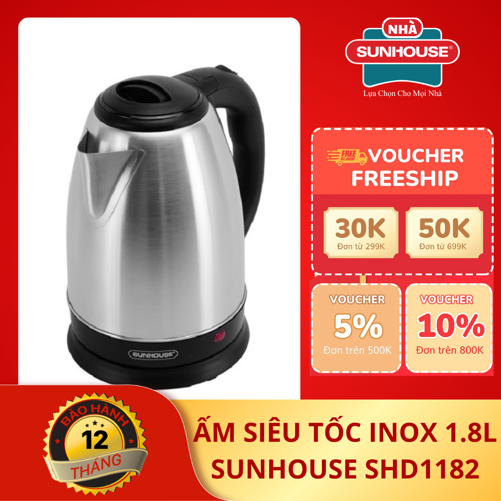 Ấm Siêu Tốc Inox 1.8L SUNHOUSE SHD1182