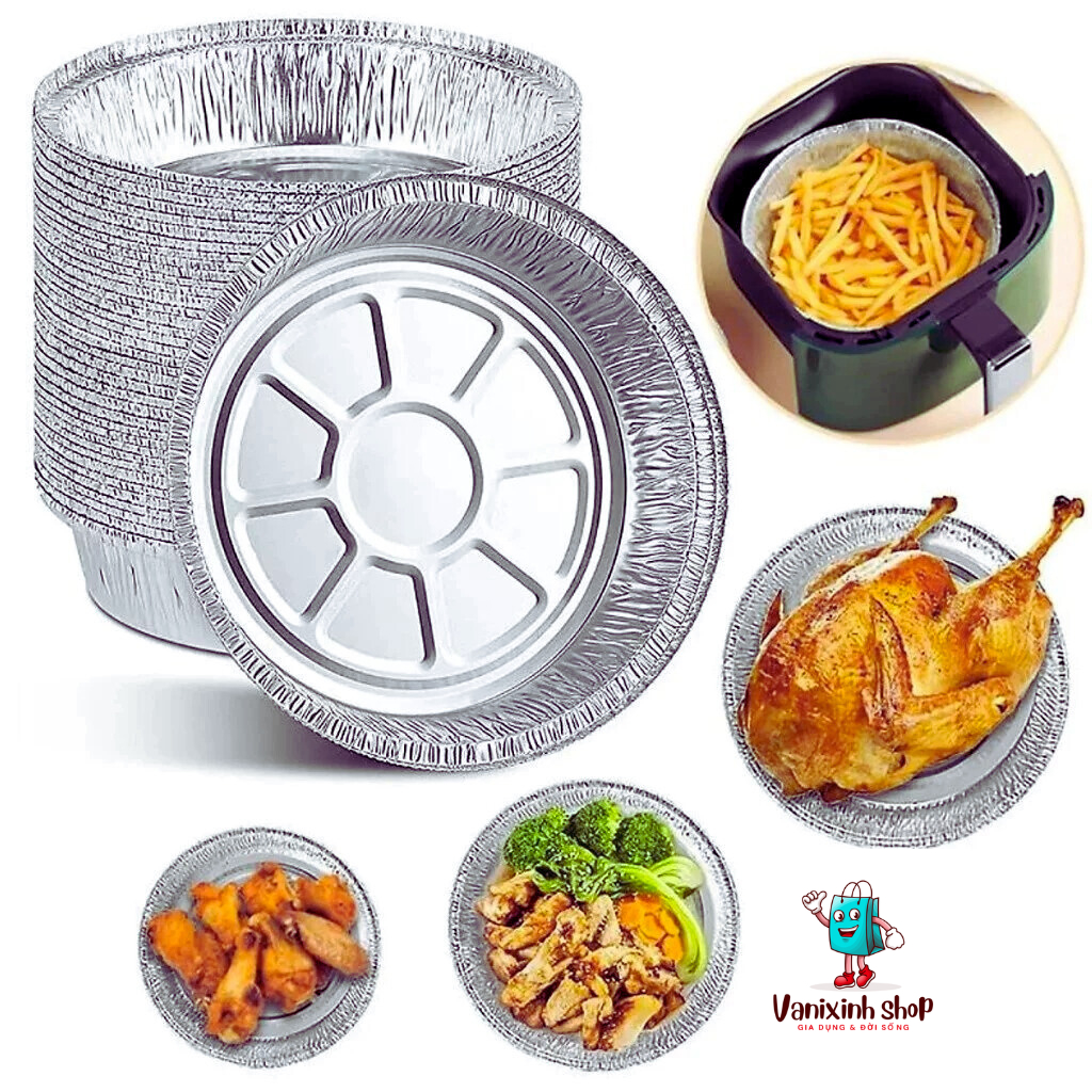 COmbo 100 Khay đĩa giấy bạc lót nồi chiên không dầu, bát bạc tiện lợi nướng đồ ăn, nướng bánh size 22cm